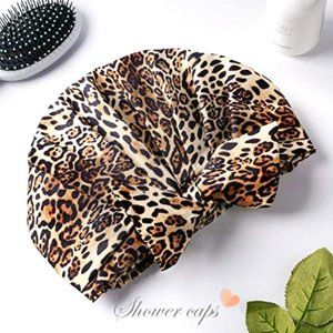 Leotruny Leopard Reusable Shower Cap W/Bow.